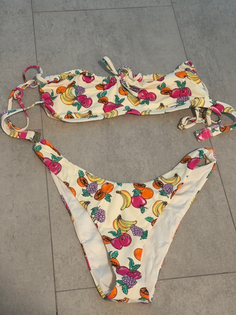 Cream Fruit-Print Bikini Two-Piece Swimsuit